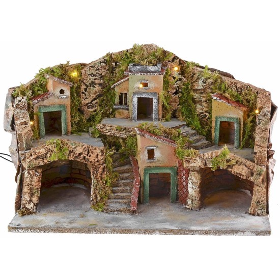 Presepe con paesaggio illuminato e grotte cm 50x24x32 h