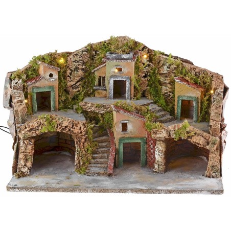 Belén con paisaje iluminado y cuevas de 50x24x32 cm h