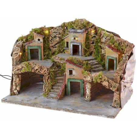 Presepe con paesaggio illuminato e grotte cm 50x24x32 h