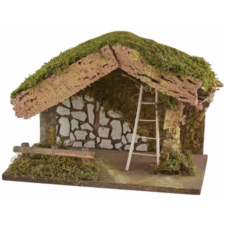 Cabaña con granero para pesebre de 33x18x23 cm de altura máxima.