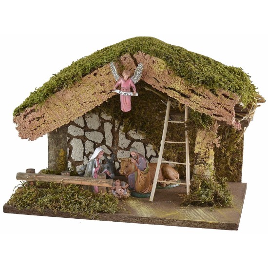 Hut with barn for nativity scene cm 33x18x23 h complete with