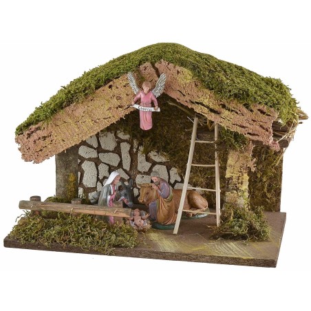 Hut with barn for nativity scene cm 33x18x23 h complete with