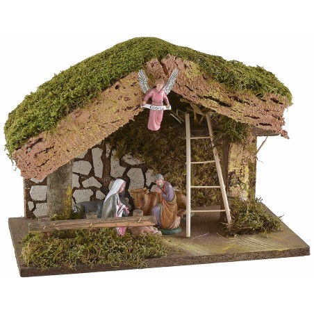 Cabaña con establo para belén de 33x18x23 cm h completa de