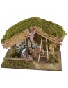 Hut with barn for nativity scene cm 33x18x23 h complete with