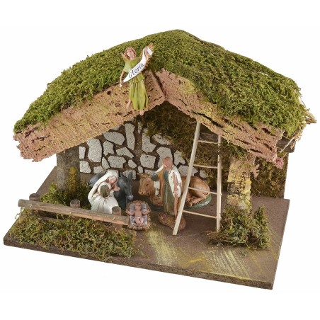 Nativity shed with barn measuring 33x18x23 cm h complete with
