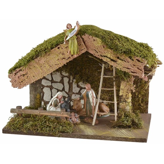 Cabaña con granero para pesebre cm 33x18x23 h completa con la