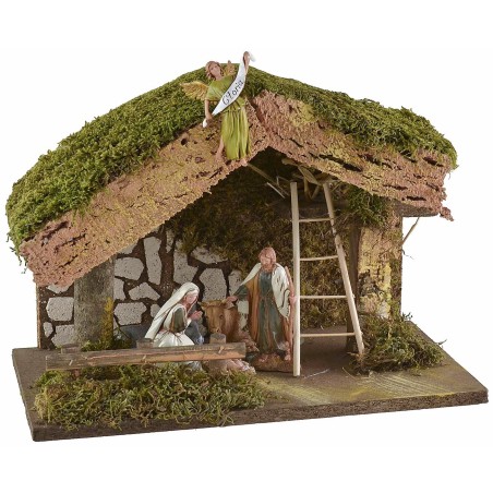 Cabaña con granero para pesebre cm 33x18x23 h completa con la