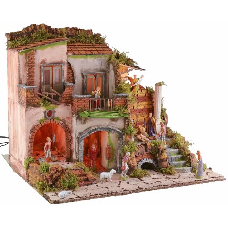 Presepe illuminato con fontana funzionante stile '700 completo