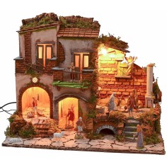 Illuminated nativity scene with complete 18th century style working fountain 2