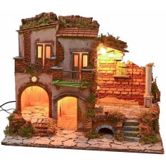 Illuminated village with working fountain 18th century style cm 2