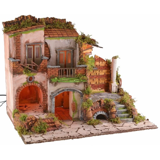 Illuminated village with working fountain 18th century style cm