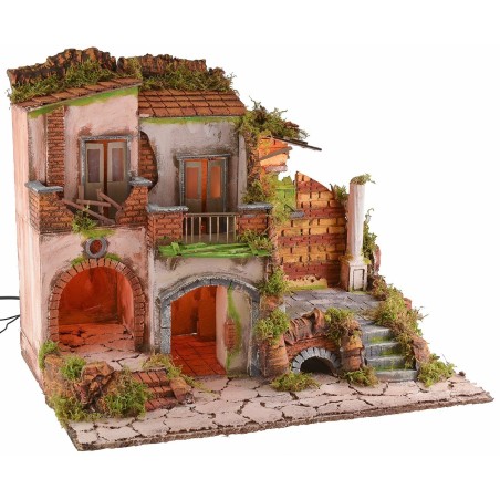 Illuminated village with working fountain 18th century style 60x41x48 cm