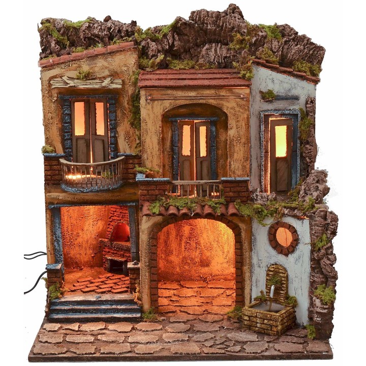 Pueblo iluminado con horno y fuente en funcionamiento estilo '700 cm