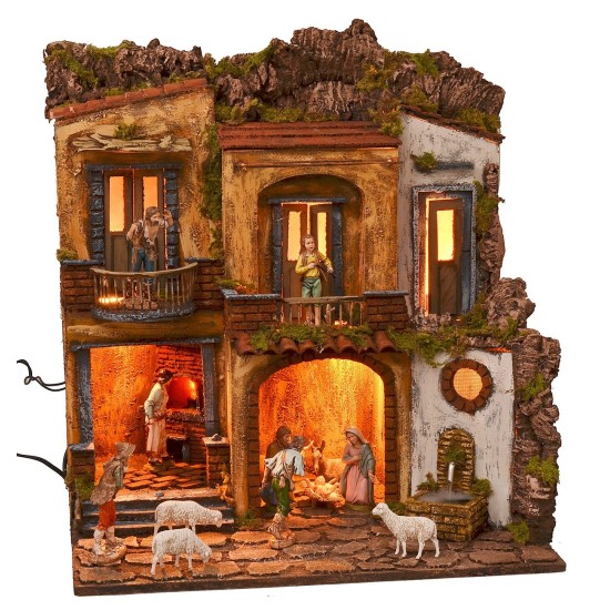 Presepe illuminato con forno e fontana funzionanti stile '700