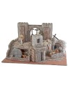 Illuminated Easter nativity scene complete with statues