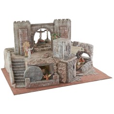 Pesebre de Pascua iluminado completo con estatuas de 75x52x42,5 2