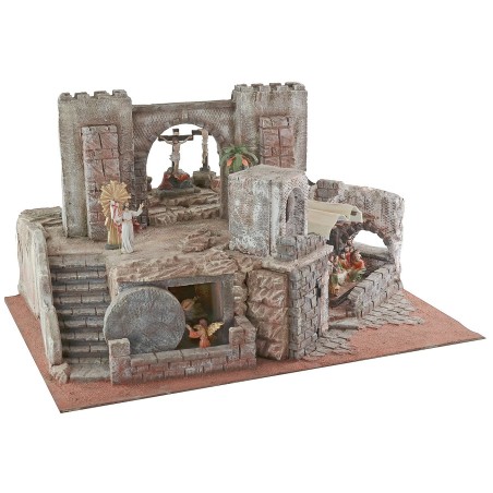 Illuminated Easter nativity scene 75X52X42.5 cm h complete with