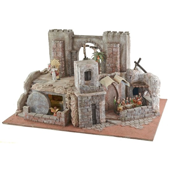 Pesebre de Pascua iluminado completo con estatuas de 75x52x42,5