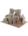 Illuminated Easter nativity scene complete with statues