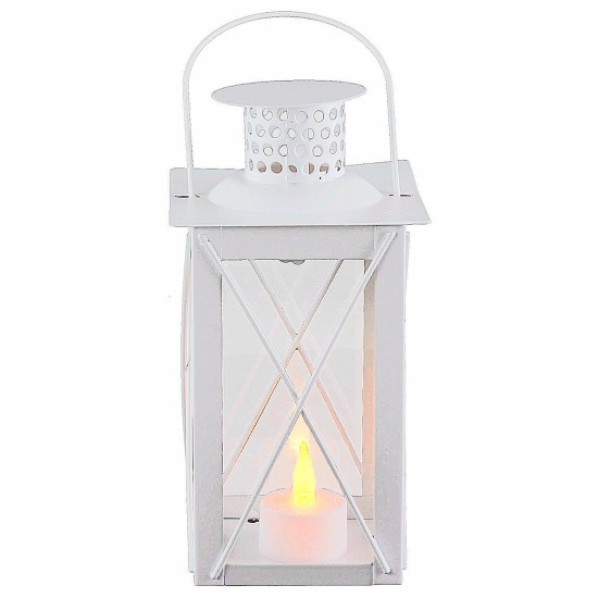 Linterna blanca de metal cm10x10x26,5 h metal, gancho