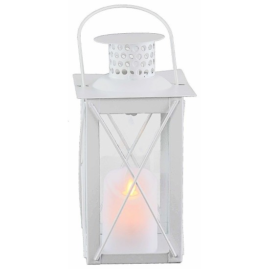 Linterna blanca de metal cm10x10x26,5 h metal, gancho