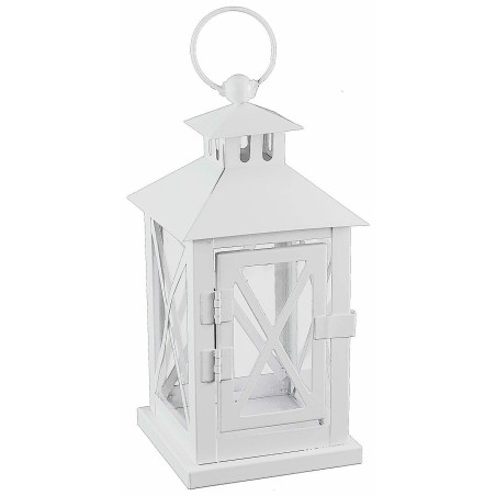 White metal lantern with front opening 10.5x10.5x26.5 cm h