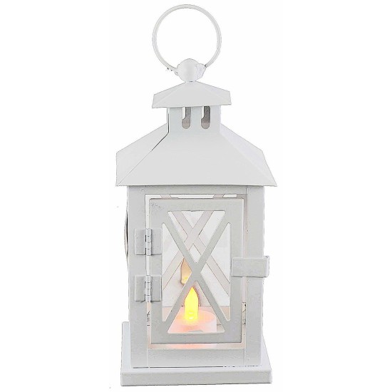 White metal lantern with front opening 10.5x10.5x26.5 cm h