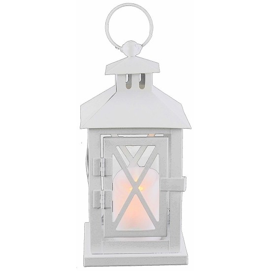 White metal lantern with front opening 10.5x10.5x26.5 cm h