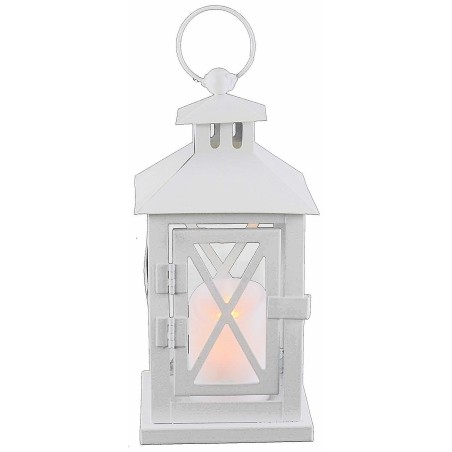 White metal lantern with front opening 10.5x10.5x26.5 cm h