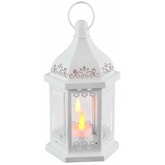 White hexagonal metal lantern with tea light holder 2