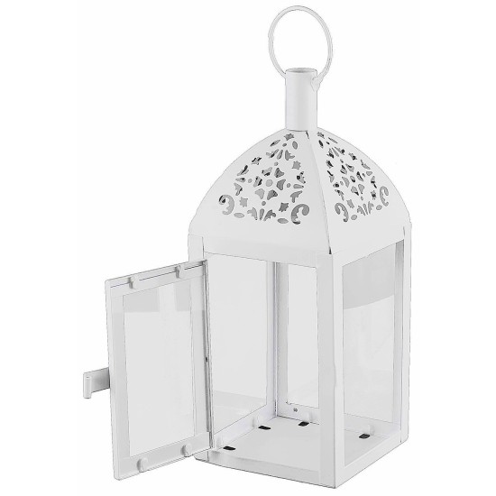 Linterna blanca de metal con cúpula trabajada de 10x10x30 cm h