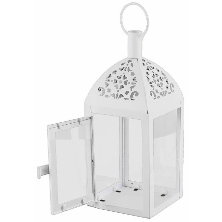 Linterna blanca de metal con cúpula trabajada de 10x10x30 cm h