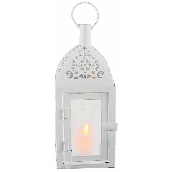 White metal lantern with worked dome h 30x10x10 cm