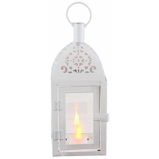 Linterna blanca de metal con cúpula trabajada de 10x10x30 cm h