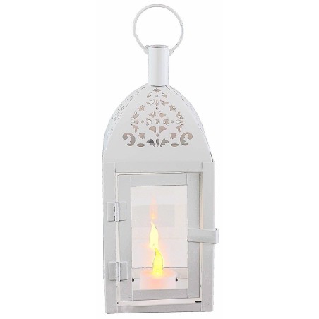 Linterna blanca de metal con cúpula trabajada de 10x10x30 cm h
