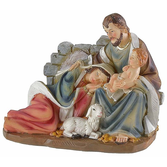 Grupo Natividad en resina con Virgen acostada de 14x7,5x11,6 cm
