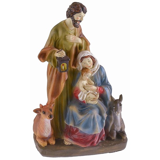 Natività in resina con bue e asino cm 13x9x20,5 h