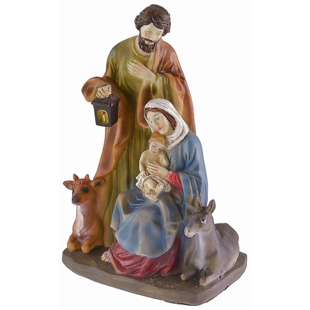 Resin nativity scene with ox and donkey 13x9x20.5 cm h