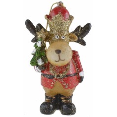 Adorno de reno con sombrero rojo en resina de 9,3 cm de altura