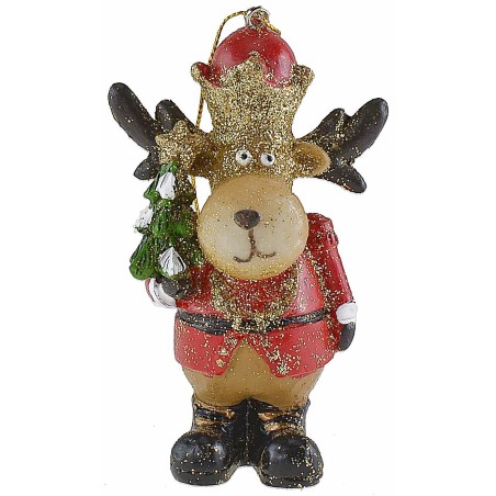 Adorno de reno con sombrero rojo en resina de 9,3 cm de altura