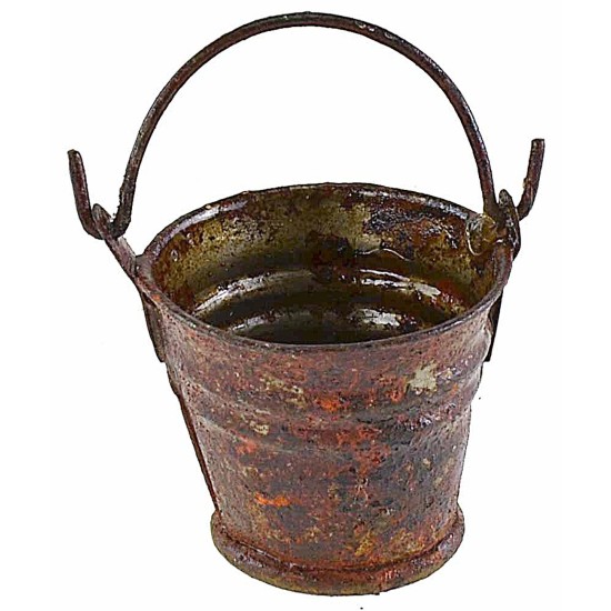 Secchio in metallo arrugginito h 2,8 cm con manico h 4,5 cm