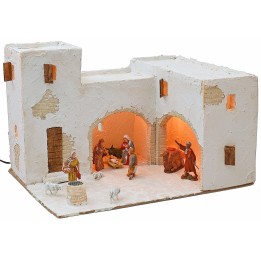 Illuminated Arabic nativity scene complete with figurines cm 40.5x31x26.5 h