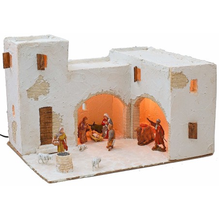Illuminated Arabic nativity scene complete with figurines