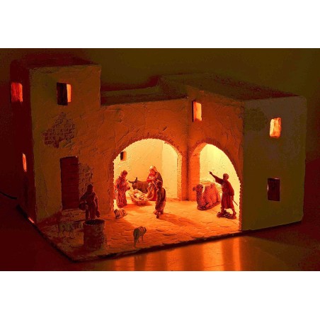 Presepe arabo illuminato completo di statuine cm 40,5x31x26,5 h