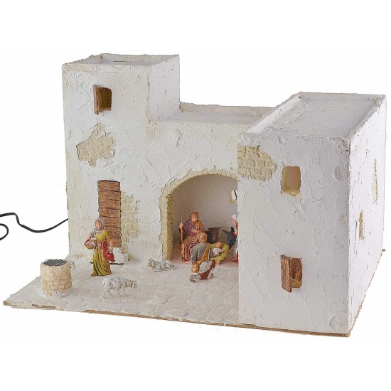 Illuminated Arabic nativity scene complete with figurines
