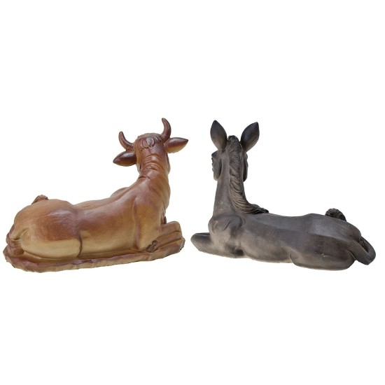 Sitting ox and donkey set in resin for 20 cm statues