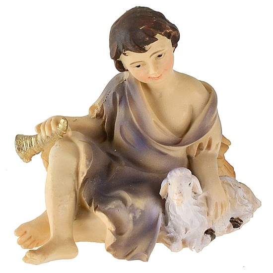 Fanciullo seduto con agnello serie 12 cm in resina Mondo Presepi