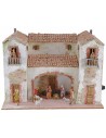 Stucco farmhouse with working lit fireplace complete with