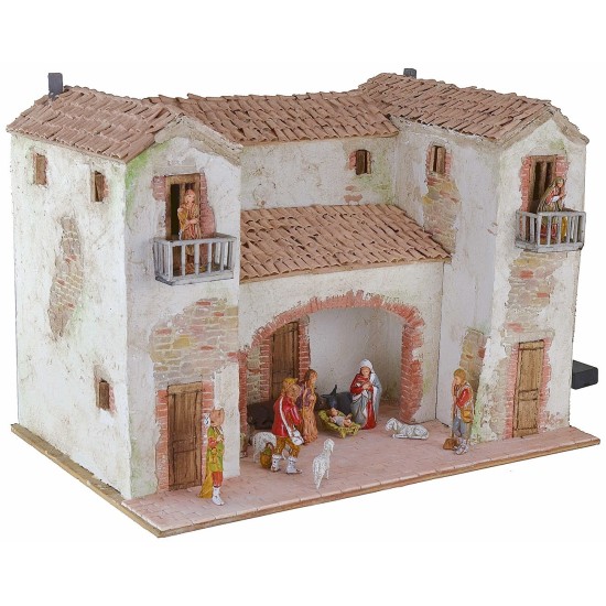 Casita de estuco con fuego funcionando iluminado completo de