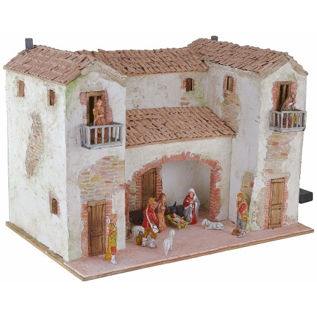 Casita de estuco con fuego funcionando iluminado completo de